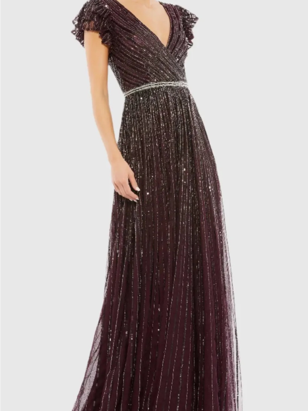 Elegant Plum Embellished V-Neck Evening Gown size 12 style 5502